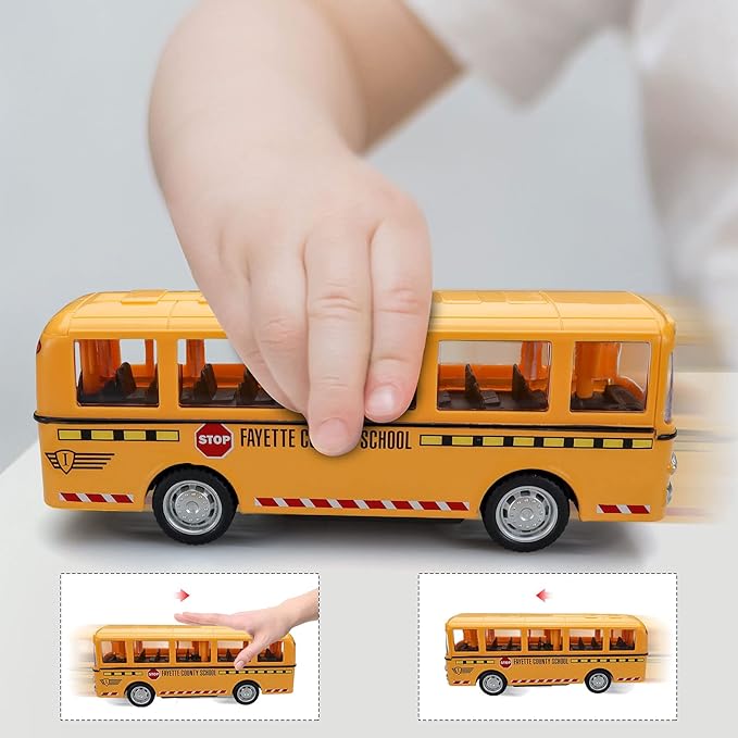 CORPER TOYS Bus Toys Die Cast Metal Toy Cars Pull 4 Pack