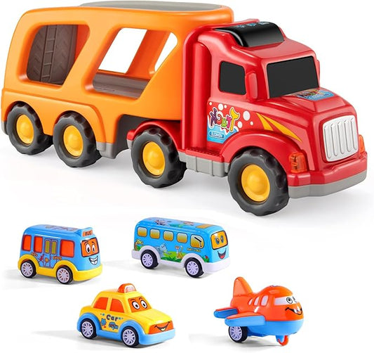 Bennol Carrier Toddler Trucks Vehicles Toys - 5 in 1 Car Toys for 1 2 3 4 5 Year Old Boys Toddlers, Cute Cartoon Kids Toy Cars Friction Power Set