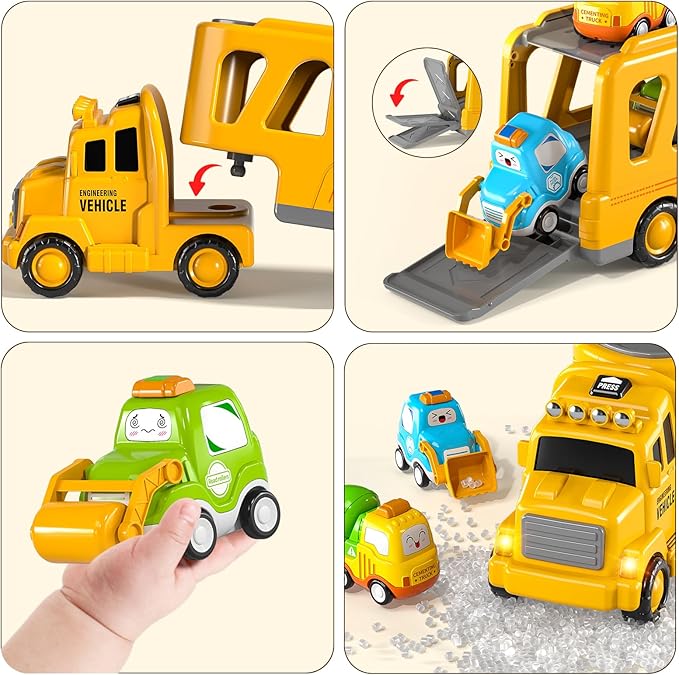TEMI Construction Engineering Toys for 3 4 5 6 7 8 Years Old Kids - Truck Toys for Kids, Transport Vehicle Carrier Truck 3