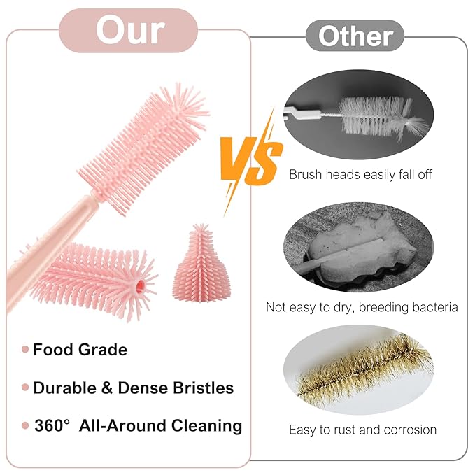 6 in 1 Baby Bottle Cleaner Set with Drying Rack,Silicone Baby Bottle Brush