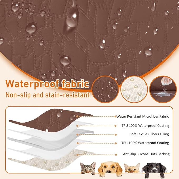 XINEAGE 100% Waterproof Recliner Chair Covers with Elastic Straps, Nonslip Reclining Couch Covers Washable Recliner Couch Cover with Pockets Furniture Protector for Pets Dogs (Coffee, 23")