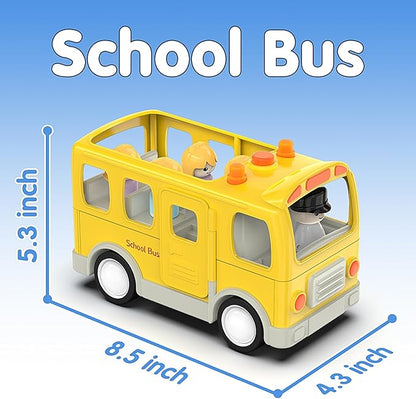 Veslier School Bus Toys with 5 Play Figures for Toddlers, Kids Car Toy with Lights ＆ Sounds 18M+ 2 3 4 5 Year