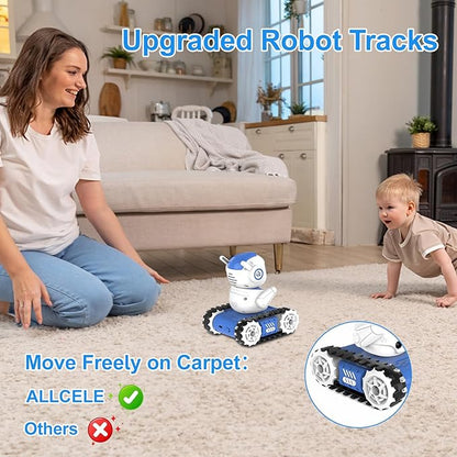 ALLCELE Robot Toy, LED RC Robot Toys, RC Robot for Boys and Girls with Walkie Talkie, Programming, Music, Demo and LED Function, Remote Control Robot Toy, Gift for Kids 3-8 Years Old Blue White