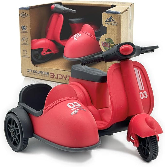Kids Ride-On Motorcycle with Side Car - Eco-Friendly Straw Material, Push and Pull Toy for 1-3 Year Olds 3-5