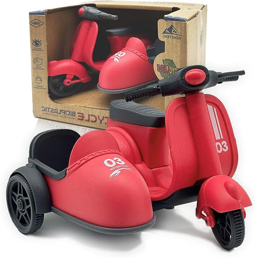 Kids Ride-On Motorcycle with Side Car - Eco-Friendly Straw Material, Push and Pull Toy for 1-3 Year Olds 3-6, Toys 2-4
