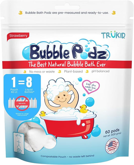 TruKid Bubble Podz Bubble Bath for Baby & Kids, Gentle Refreshing Bath Bomb for Sensitive Skin 7 for (60 Podz)