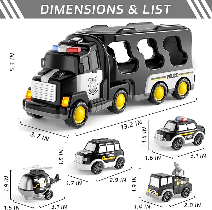 Bennol Toddler Boy Toys for 1 2 3 4 5 Year Old Boys, Toddler Car Trucks Bus Toys for Toddler Boys Ages 1-3 3-5 5 in 1 Police 1 2 3 4 5 Year