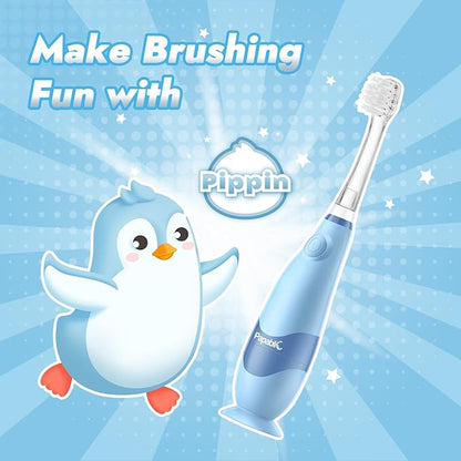 Papablic Toddler Sonic Electric Toothbrush for Ages 1-3 Years, Baby Electric Toothbrush with Cute Penguin Cover and Smart LED Timer, 2 Brush Heads (Pippin)