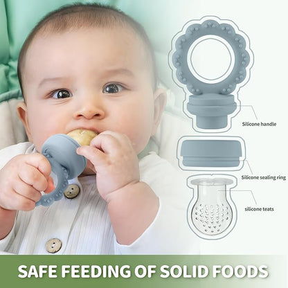 Baby Fruit Feeder with Mini Freezer Tray, 2 Pack Silicone Baby Food Feeder for Batch Prep 2 Extra
