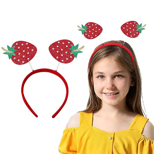 Glitter Strawberry Headband - Cute Red Hair Hoop, Hawaiian Party Hair Band Boppers