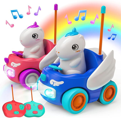 BEZGAR Unicorn Car - 2 Pack Unicorn Monster Truck with Replaceable Unicorn Drivers, Birthday Gift Idea for Boys and Girls 2 3 4 5 6 7