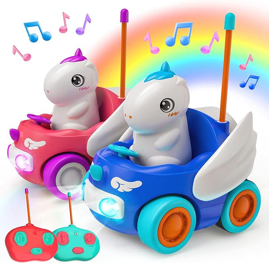 BEZGAR Unicorn Car - 2 Pack Unicorn Monster Truck with Replaceable Unicorn Drivers, Birthday Gift Idea for Boys and Girls 2 3 4 5 6 7