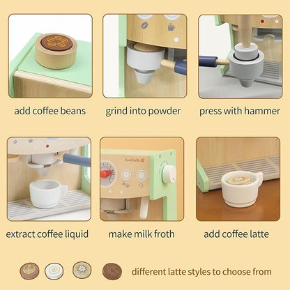 Wooden Coffee Maker Set with Accessories, 2 in 1 Toy Coffee Machine and Shop, Kitchen Pretend Play Toy for Kids Ages 3 Years and Up – FSC Certified