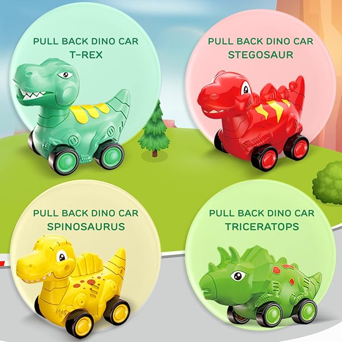 TOY Life Toddler Car Toy for 1+ Year Old, Dinosaur Transport Carrier Truck with 4 Pull Back Dinosaur Cars Dino Figures 1 2 3 4 5+, Christmas 18M+ Boys