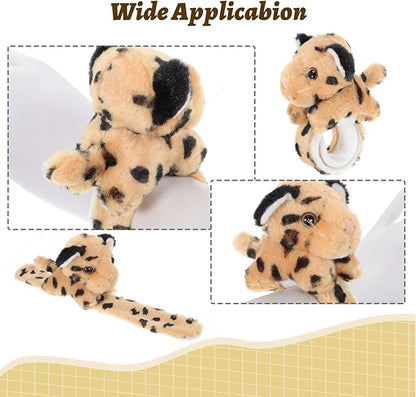 Abaodam Animal Slap Bracelet Leopard Slap Bracelet Plush Stuffed Animal Hugger Snap Wrist Band for Kids Birthday Party Gifts