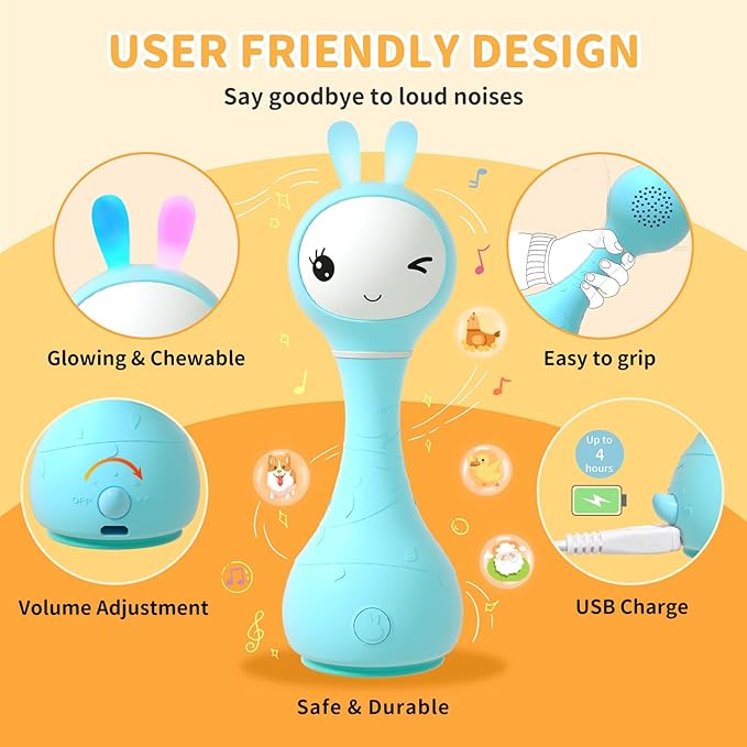alilo Smarty Bunny Baby Rattle Musical Light Up Toys, Infants Newborns Baby Toys 0-3-6-12-18-24 Months 1 Year 4 Music 9 Color