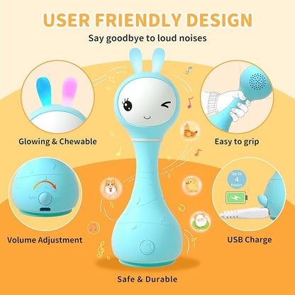 alilo Smarty Bunny Baby Rattle Musical Light Up Toys, Infants Newborns Baby Toys 0-3-6-12-18-24 Months 1 Year 4 Music 9 Color
