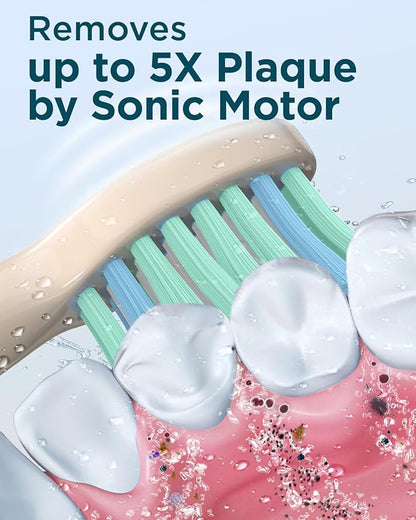 Rtauys M5 Sonic Electric Toothbrush for Adults - Rechargeable Electric Toothbrushes with 8 Brush Heads & Holder, Travel Case, Power Electric Toothbrush，3 Hours Charge for 120 Days - Champagne Gold