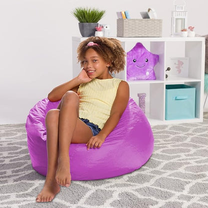 Posh Creations Structured Comfy Seat for Playrooms and Bedrooms, Large Bean Bag Chair, 100in Round Classic Bean Bag, Purple