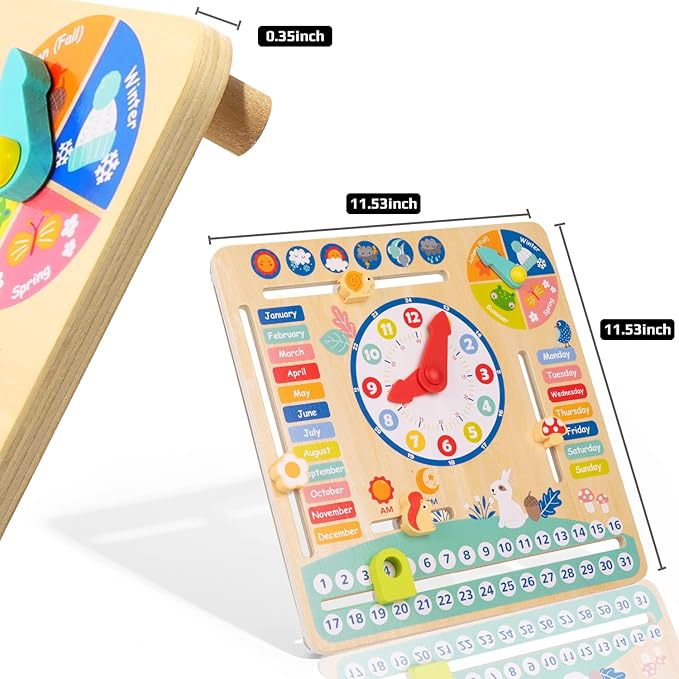 TOOKYLAND Montessori Educational Wooden Learning Toys Kids Daily Calendar My Calendar Clock Wooden Toys Gifts for Toddler Kids Age 3+