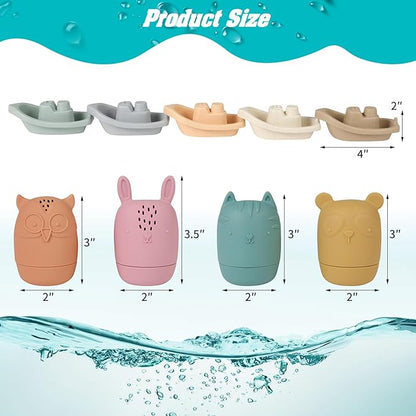 Bath Toys Floating Boats with Silicone Bath Toys,9pcs Mold Free Baby Bath Toys for Infants 6-12-18 Months 1-3,Shower Toys 1 2 3 4