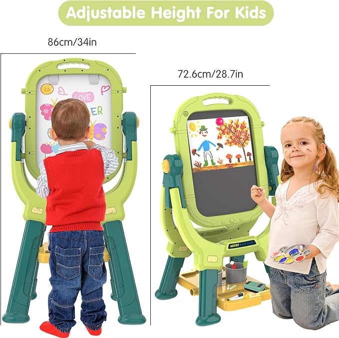 Victostar Easel for Kids, Rotatable Double Sided Adjustable Standing Art Easel with Drawing & Writing Accessories for Kids Boys and Girls