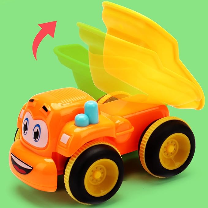Toys for a 2 Year Old Boy - 3 Friction Powered Trucks for 2+ Year Old Boys, Push & Go Cars Cartoon Construction Vehicle Set