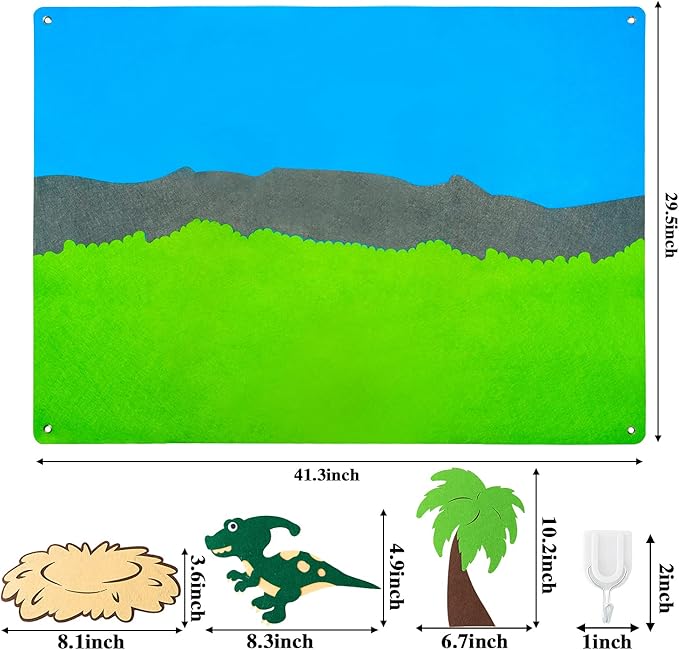 WATINC Dinosaur Felt-Board Stories Set 3.5Ft 37Pcs Preschool Dinosaurs Classification Storytelling Flannel Roar Volcano Ancient Animal Theme Early Learning Play Kit Wall Hanging Gift for Toddlers Kids