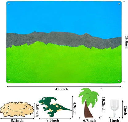 WATINC Dinosaur Felt-Board Stories Set 3.5Ft 37Pcs Preschool Dinosaurs Classification Storytelling Flannel Roar Volcano Ancient Animal Theme Early Learning Play Kit Wall Hanging Gift for Toddlers Kids