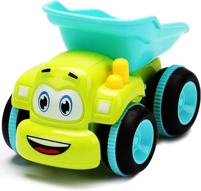 Toys for a 2 Year Old Boy - 4 Friction Powered Trucks for 3+ Year Old Boys, Push & Go Cars Cartoon Construction Vehicle Set