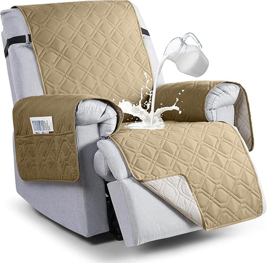 VANSOFY 100% Waterproof Recliner Chair Covers, Recliner Cover Non-Slip Dog Chair Cover Furniture Protector Washable Slipcover with Pocket, Elastic Straps for Pets, Dogs(Sand, 28")