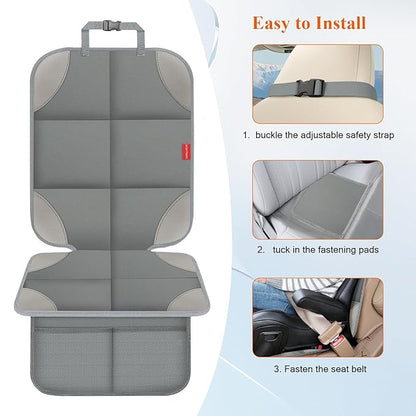 Car Seat Protector, Waterproof 600D Fabric Seat Cushion for Child Car Seat with Thickest Pad, Storage Pockets, Back Car Seat Cover for Kids, 2 Pack