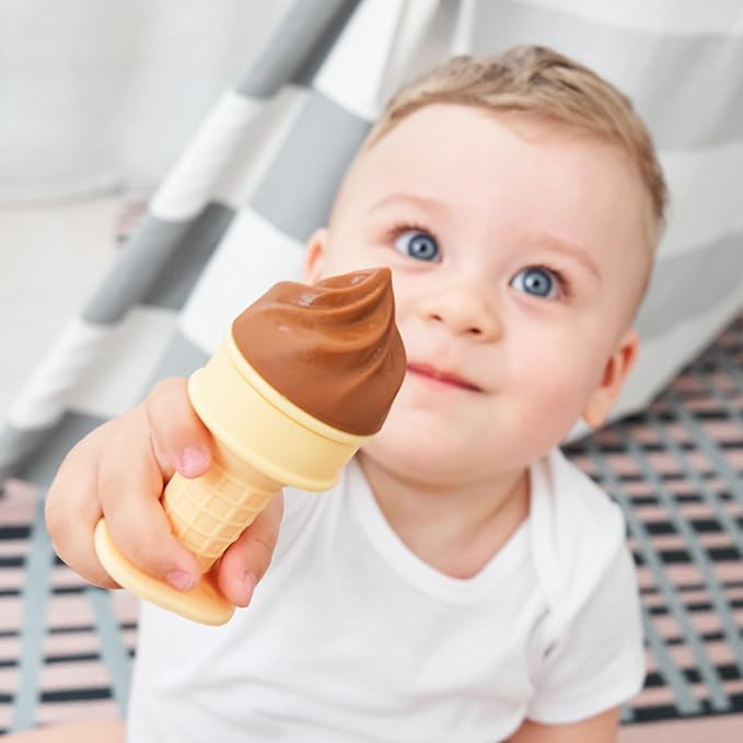Smily Mia Baby Fruit Food Feeder & Freezer Teether Combo, Icy Bite Ice Cream Teether for Baby Cooling Relief Feeding,3 Month+,Choclate