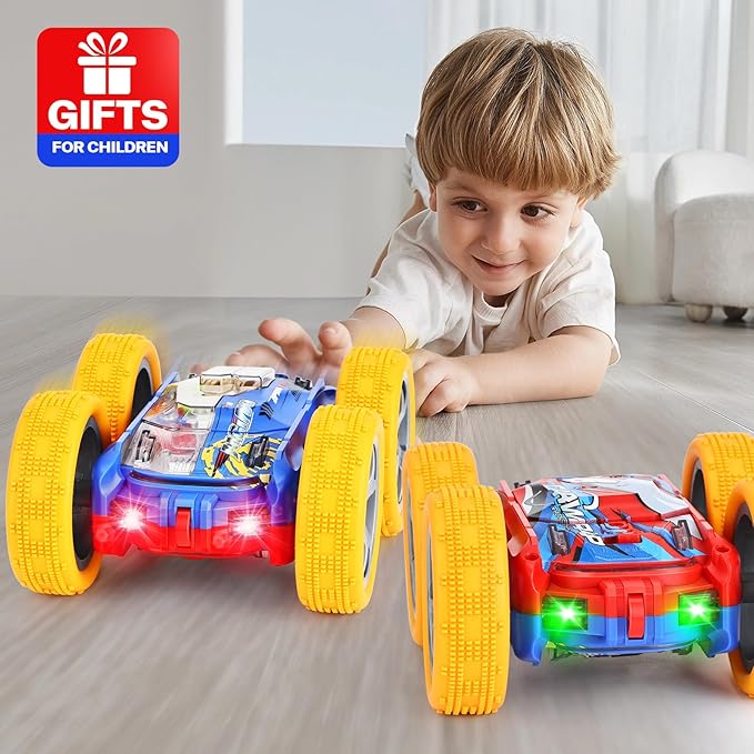 Light Up Toy Cars for Toddlers,Transparent Gear Car Toy for Kids with Cool Light and Double-Sided Flip