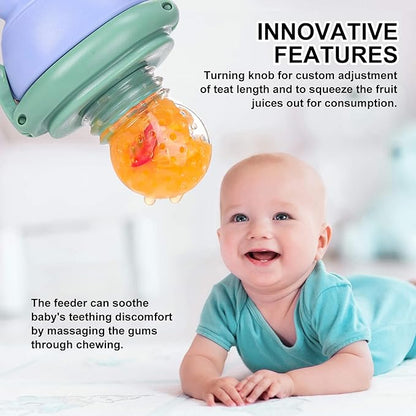 Baby Fruit Food Feeder Pacifier - Fresh Fruit Teething Toy 6M+, BPA Free Safely Introduce Solids Teething Relief Toy Includes Add Silicone Sacs 2-Pack (Green)