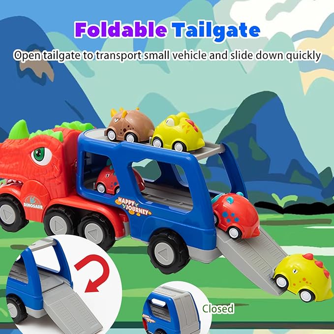 Dinosaur Truck Toys, 9 in 1 Dinosaur Trucks 8 Pull 3+ Year