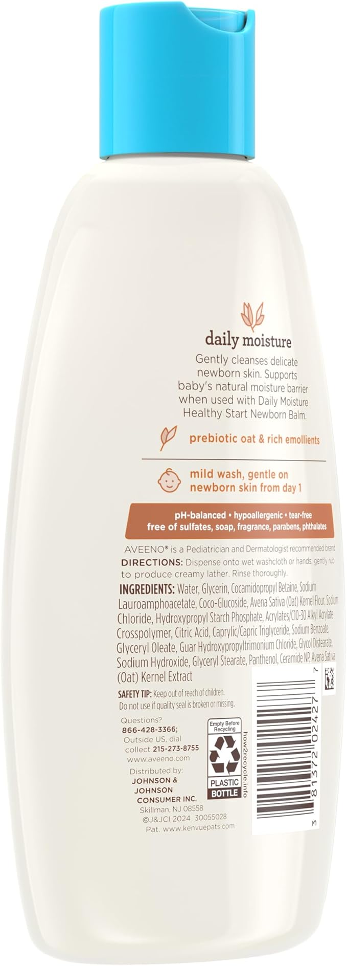 Aveeno Baby Healthy Start Nourishing Newborn Wash, Hypoallergenic Baby Body Wash with Prebiotic Oat Gently Cleanses Delicate Newborn Skin 8 fl.