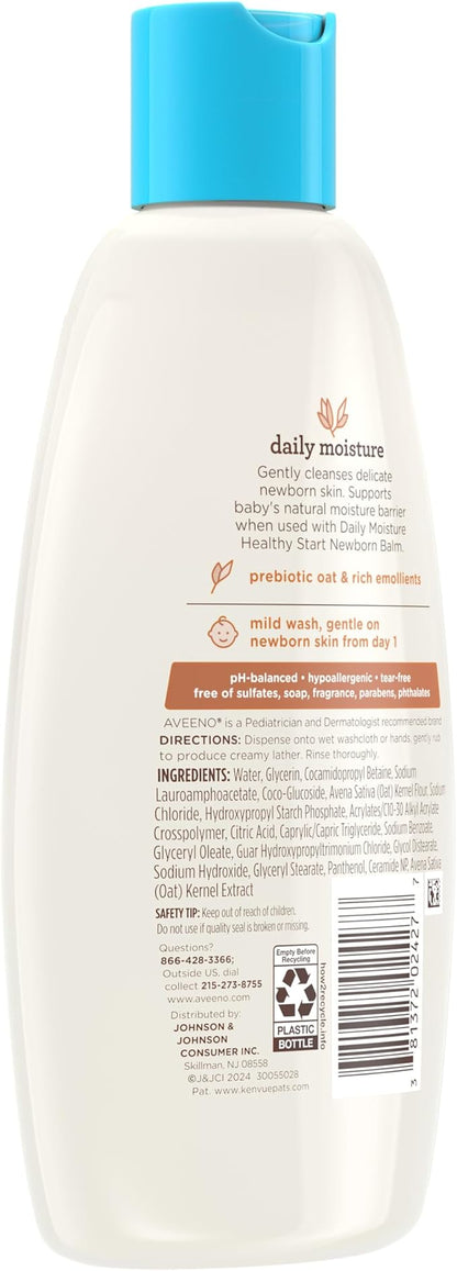 Aveeno Baby Healthy Start Nourishing Newborn Wash, Hypoallergenic Baby Body Wash with Prebiotic Oat Gently Cleanses Delicate Newborn Skin 8 fl.