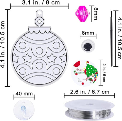 Winlyn 24 Sets Christmas Suncatchers Ornaments Decorations DIY Window Paint Art Suncatchers Christmas Craft Kits Santa Snowman Snowflake Reindeer Sun Catchers for Kids Classroom Activities Art Project