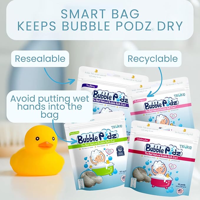 TruKid Bubble Podz Bubble Bath for Baby & Kids, NEA-Accepted for Eczema 7 for (10 Podz)