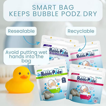 TruKid Bubble Podz Bubble Bath for Baby & Kids, NEA-Accepted for Eczema 7 for (10 Podz)