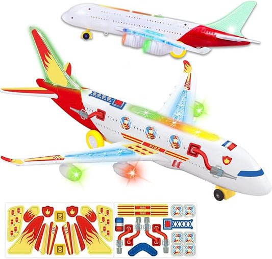 Airplane Toys for Toddlers with DIY Stickers, Toy Airplanes with Flashing Lights & Music & Sounds |Bump and Go Plane 3-7 8 9Years Old