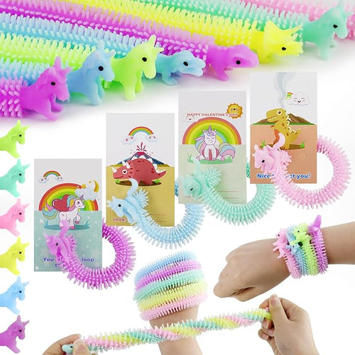 Valentines Day Gifts for Kids - 36Pcs Dinosaur Unicorn Treats Valentines Day Cards for Kids School,Dino Sensory Fidget Toys for Boys Girls Students Classroom Exchange Party Favors Goodies Prize Stuff