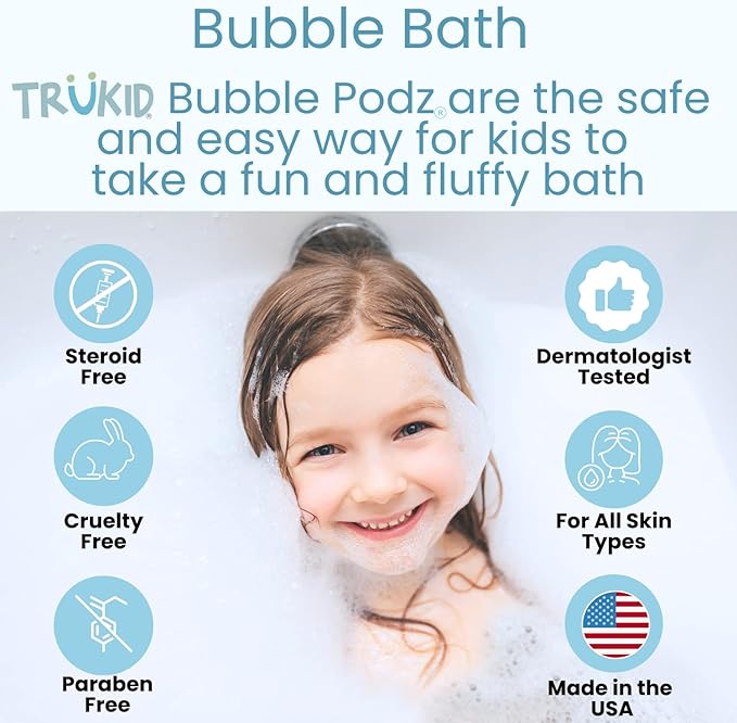 TruKid Bubble Podz Bubble Bath for Baby & Kids, NEA-Accepted for Eczema 7 for (10 Podz)