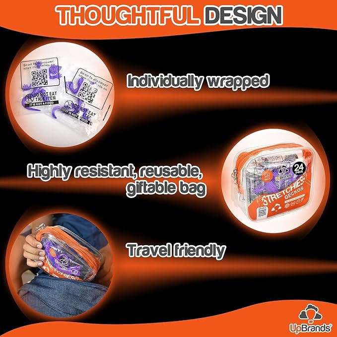 UpBrands 24 Pack PURPLE Super Stretchy Lizard Toys - Versatile Birthday Party Favors, Rubber Lizards for Kids, Reptile & Newt Toy, Stress-Relief Sticky & Purple Celebrations
