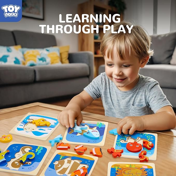 TOY Life Wooden Puzzles for Toddlers 2-4, Sea Animals Toddler Puzzles, Puzzles for Toddlers 1-3, Wood Puzzles Educational Montessori Toys Gifts for 1 2 3 Year Old, Baby Puzzles Kids Learning Toy