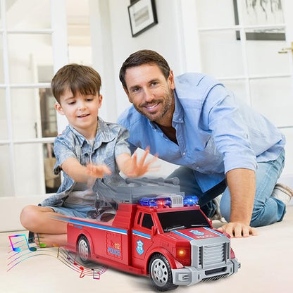Rescue Trailer Truck Toys for Kids 3-7 Years Old, Electric Truck with Hitch Trailer with Lights and Sounds Toys 3+ (Style 2)