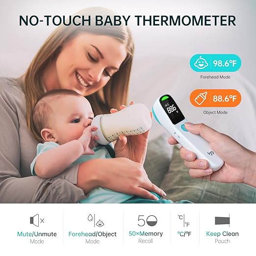 No-Touch Forehead Thermometer, 1s Accurate Reading and 3-Color Indicator 2-in-1 Infrared