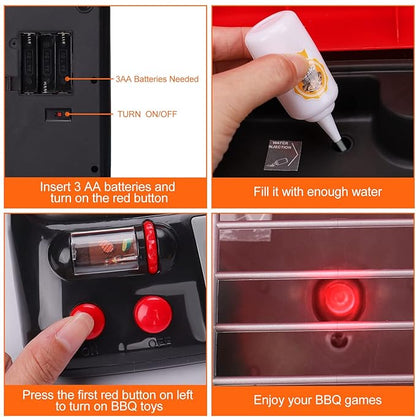 Kids Play Food Grill with Pretend Smoke Sound Light Kitchen 2 3 4 5 6 Year 4-8 Birthday