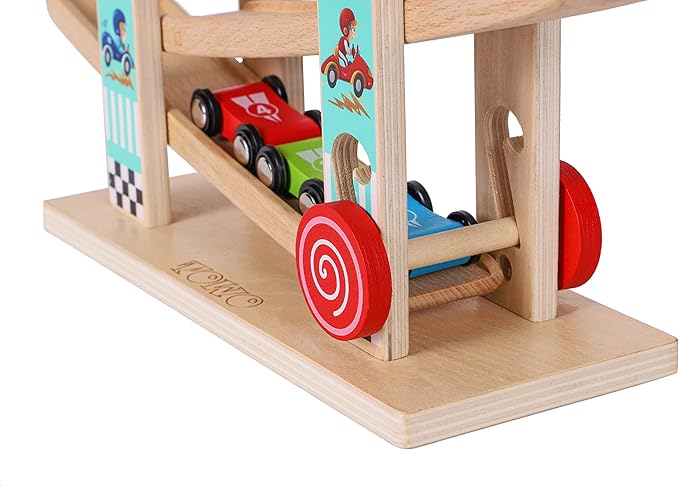 Wooden Car Ramp Race Track Toy - Toddler Car Playset 4 Pack 18 Months